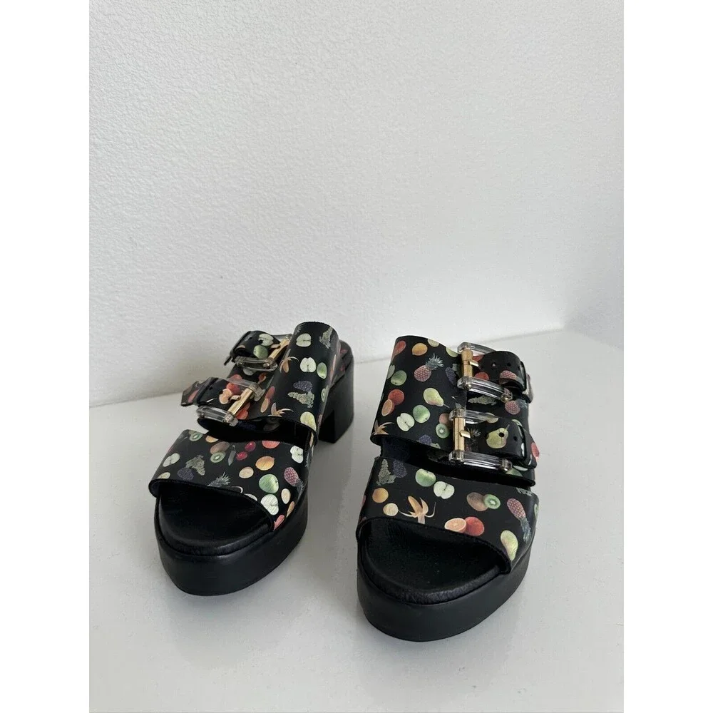 Miista London Fruit Buckle Platform Black Sandals Block Heel Women EU 36 US 5.5